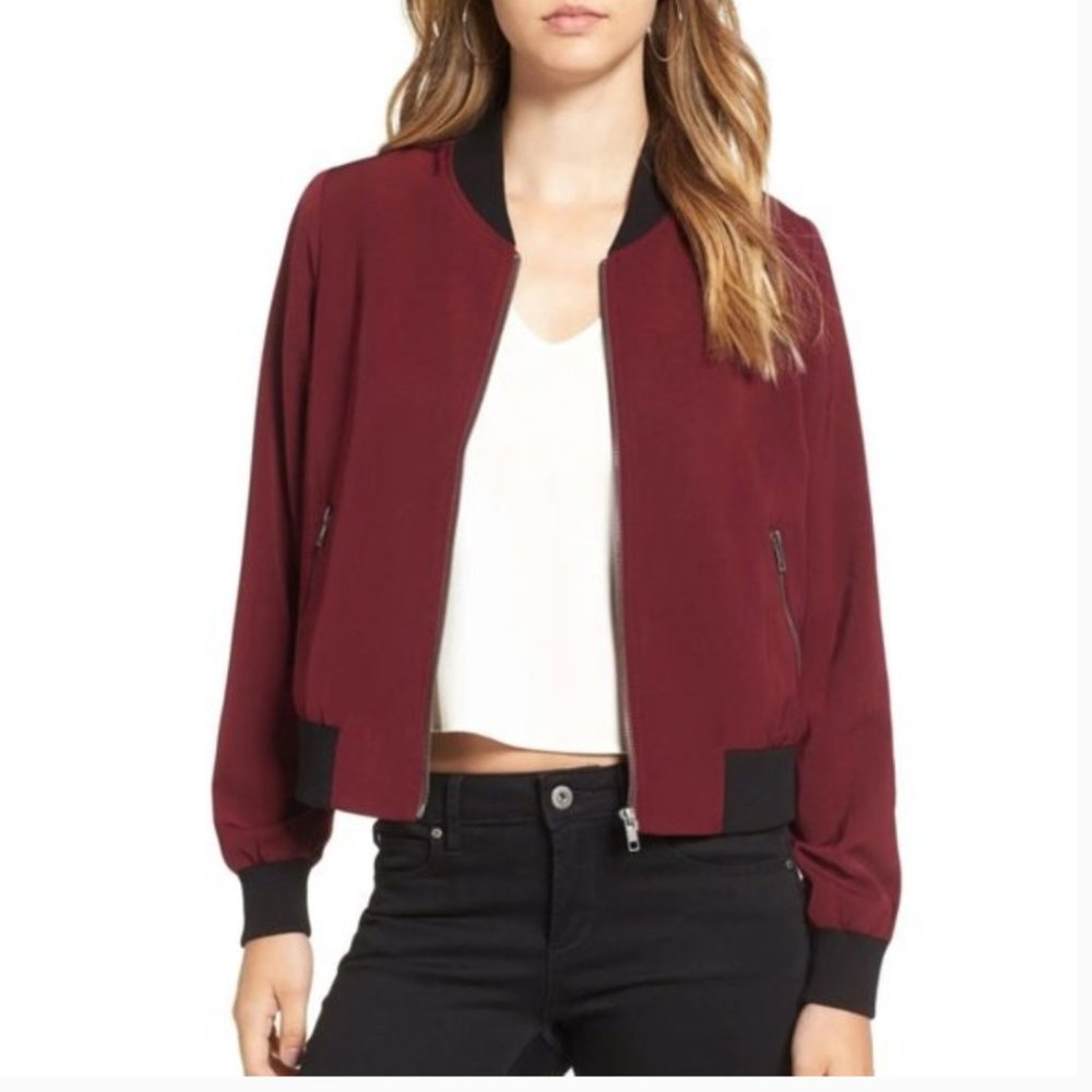 Mural Burgundy Bomber Jacket